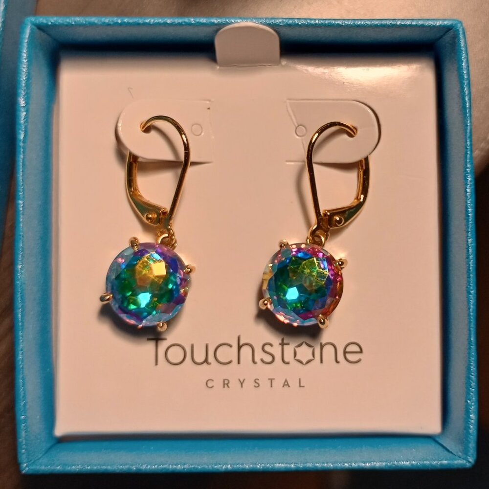 Touchstone Swarovski Crystal Ella Earrings Golden Crystal Aurora Borealis